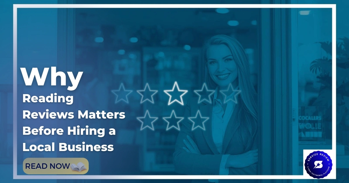Why reading reviews matters before hiring a local business, service review guide with five-star rating.